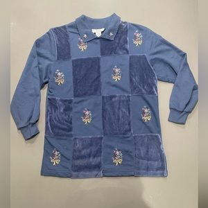 Alfred Dunner-Long sleeve shirt with double collar and checkered pattern.